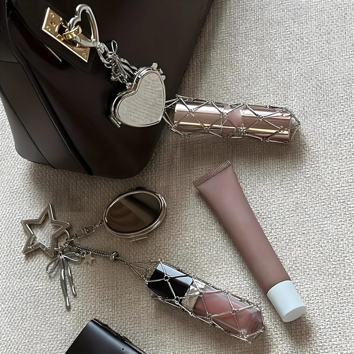 porte clés miroir étoile lèvres maquillage organisateur voyage féminin élégant core argenté rose