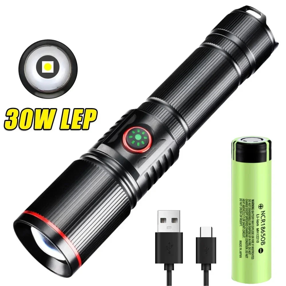 lampe torche rechargeable led laser réglable résistante choc 500mètres noire anneau rouge