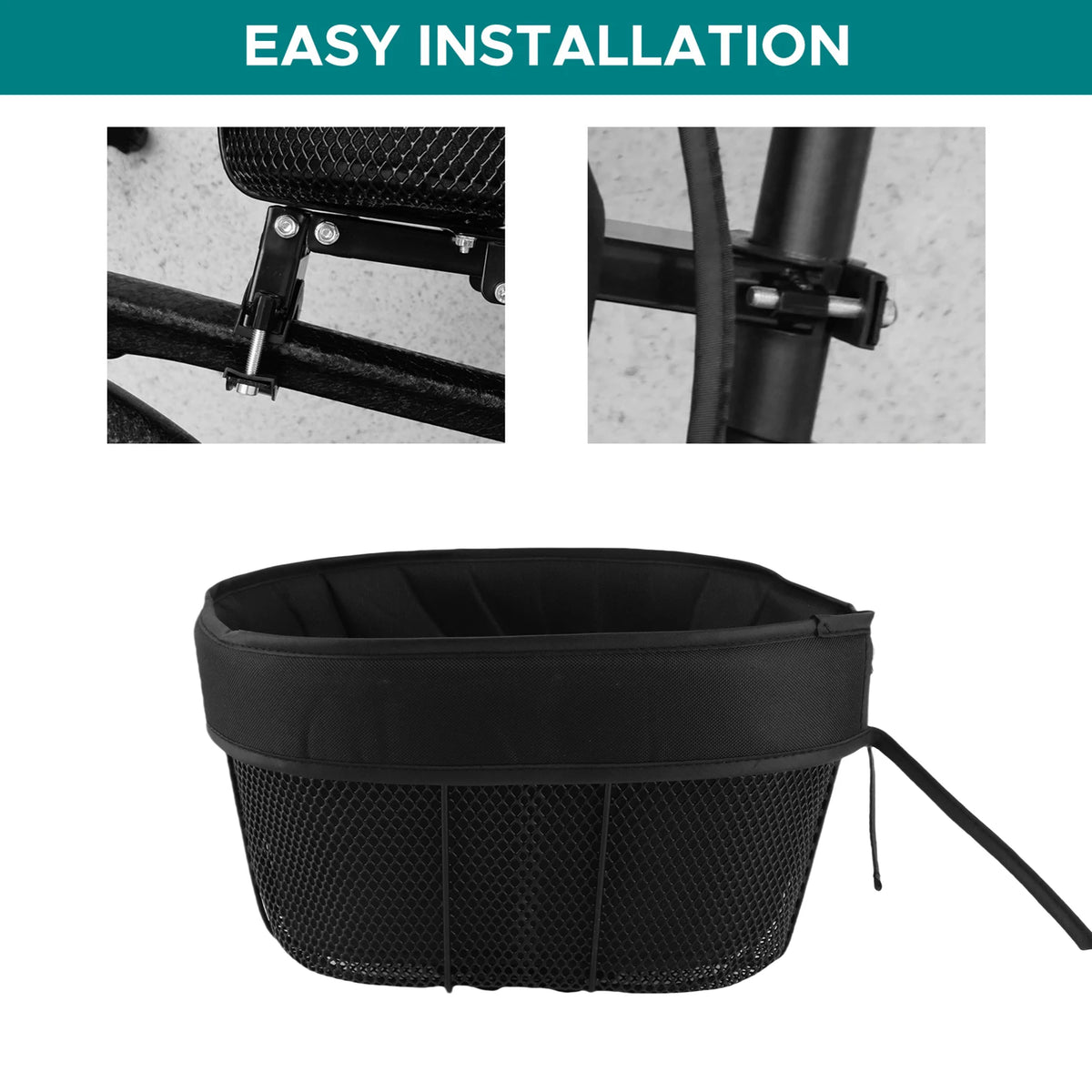 panier vélo noir métal grillage simili cuir siège rembourré barre support fixations boulonsoutilscyclismeutilitaire