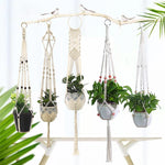 Macramé suspendu plante boho tissé main motifs géométriques anneaux métalliques
