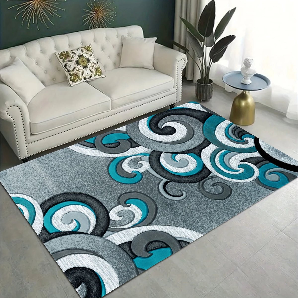 tapis moderne spirales abstraites gris bleu salon chambre prière extérieur déco salle bain
