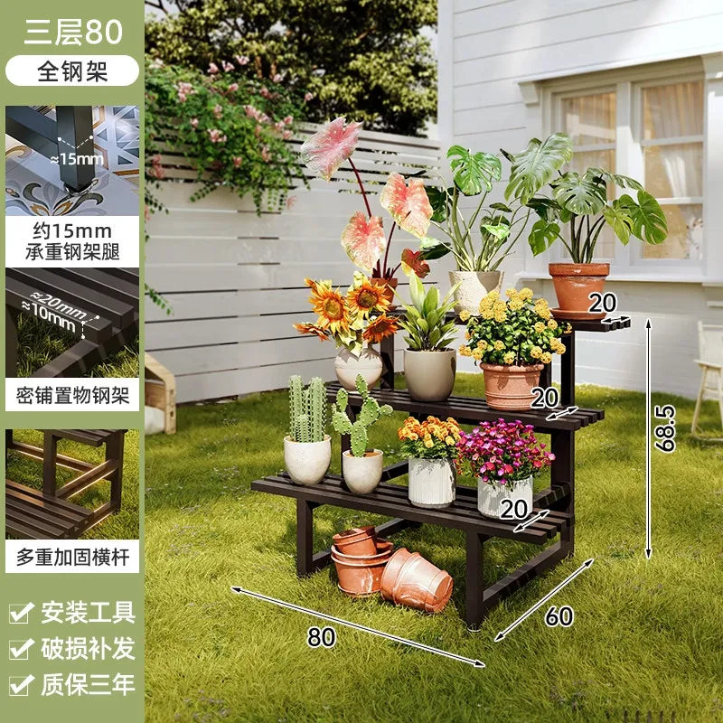 support plantes moderne banc jardin marron foncé structure bois barres horizontales 80 100 120