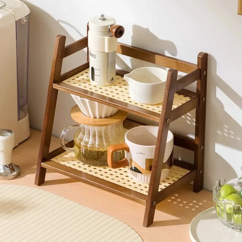organisateur comptoir bois naturel deux niveaux support tasse cuisine table maquillage