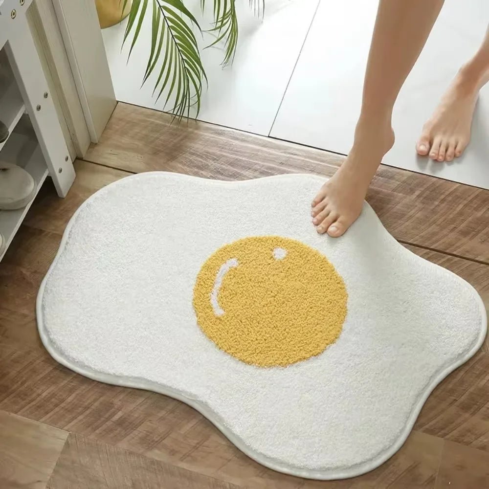 tapis sol doux omelette blanc jaune moderne antidérapant polyeste confortable maison