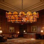suspension lumineuse moderne élégante verre orange rond translucide chaîne métallique