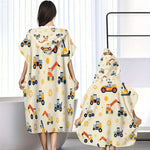 serviette plage polyester capuche tracteur excavatrice soleils moderne enfant beige clair absorption rapide