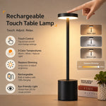 lampe table rechargeable sans fil led tactile noir moderne 60lm couleurs réglables minimaliste