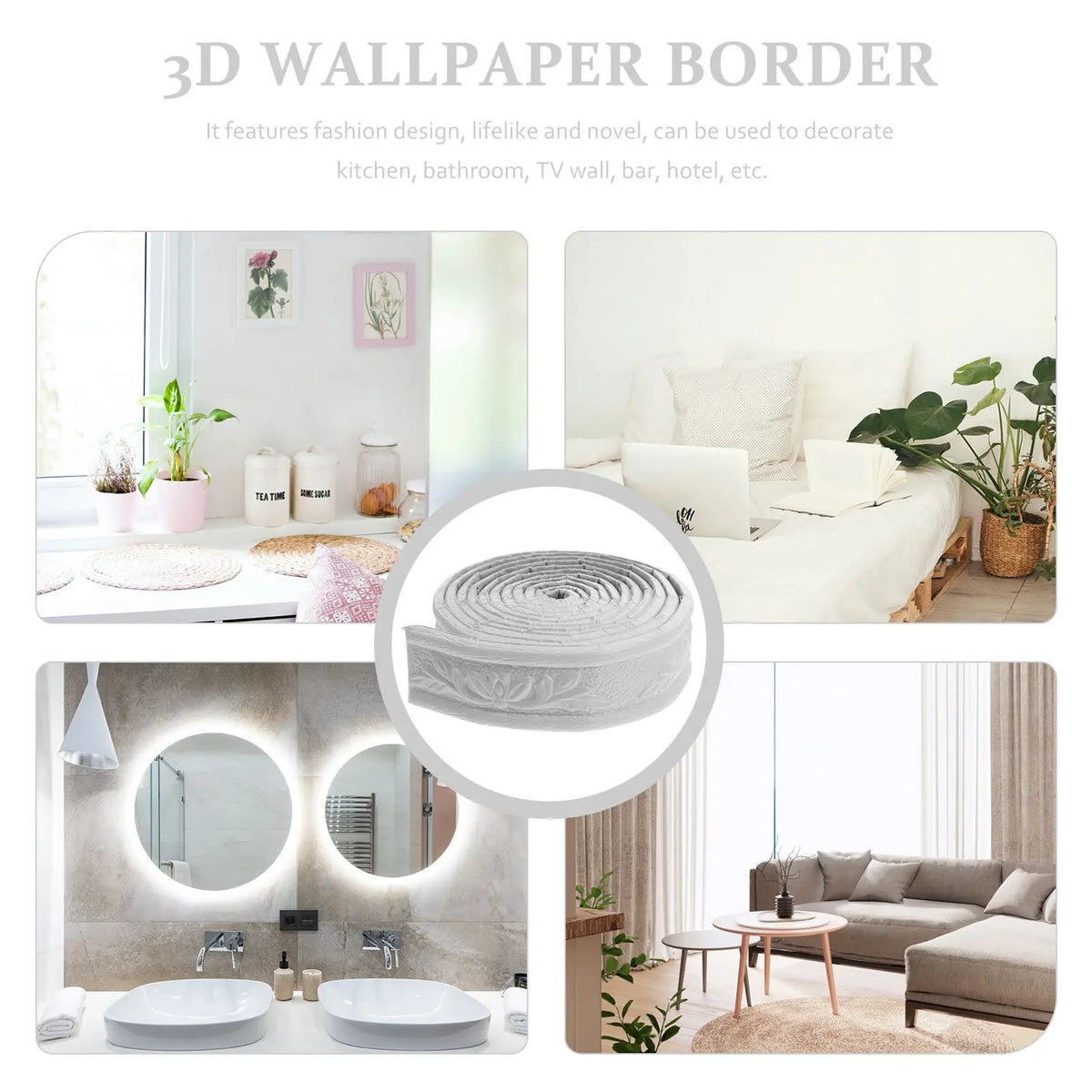 ruban decoratif adhesif fleurs feuilles classique blanc decoration murale stickers fleuris skirting border trims
