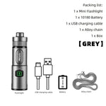 lampe torche rechargeable led noire argent verte compacte éclairage urgence camping voyage porte clés