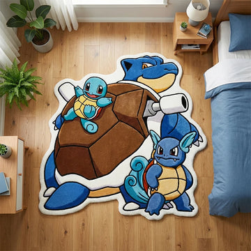 tapis velours bleu marron dessin animé blastoise chambre enfant 100cm 120cm 150cm doux antidérapant