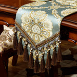 chemin table vert brodé élégant maison scénique polyester coton ornemental serviettes assiettes couverts vin