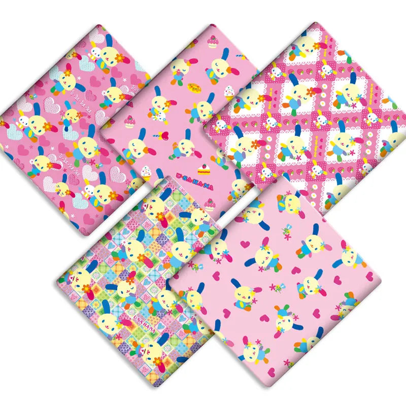 tissu imprimé lapins coeurs fleurs coton polyester 140x50cm couture patchwork enfants maison
