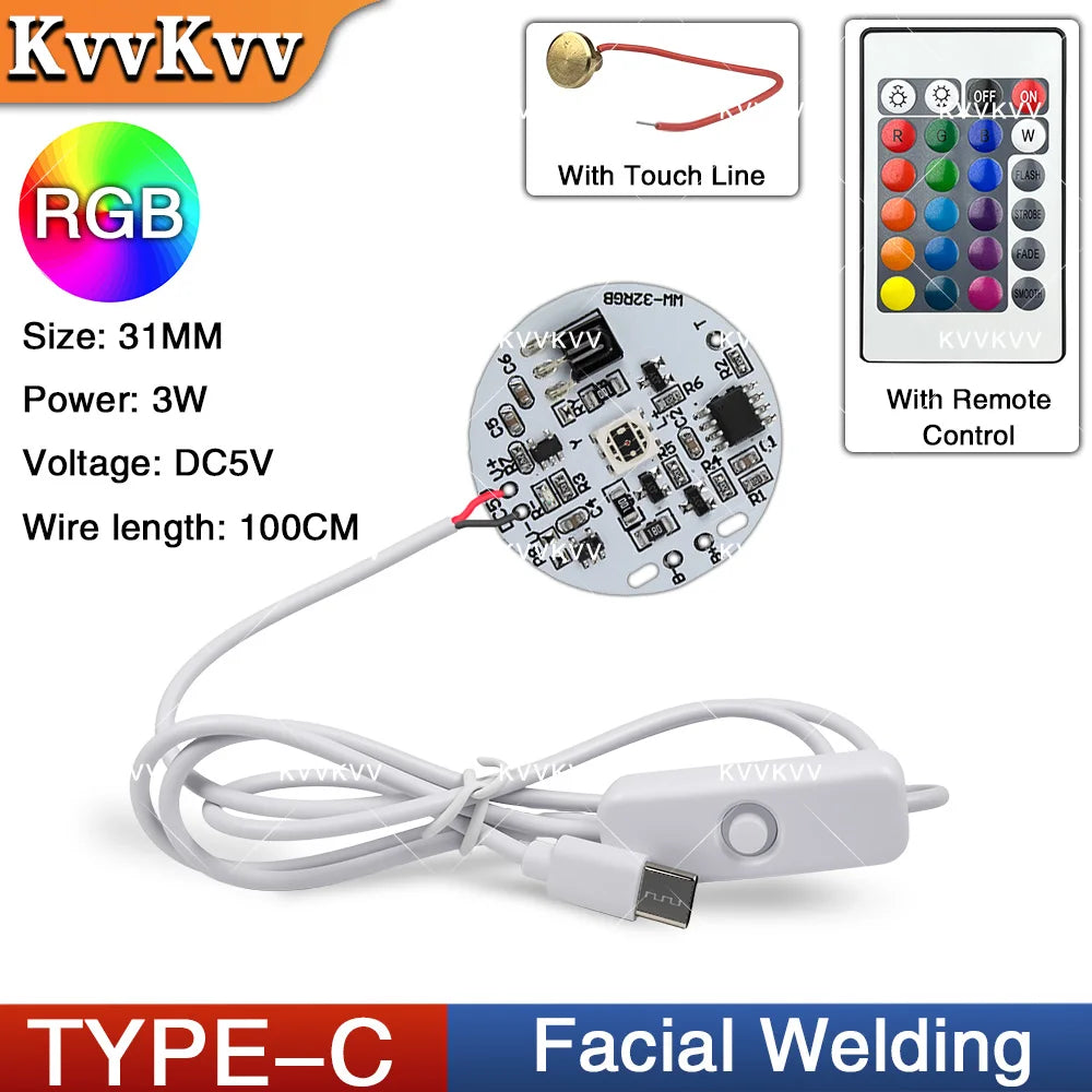 module lumineux led blanc circulaire facial welding câble usb type tactile 3w 5v