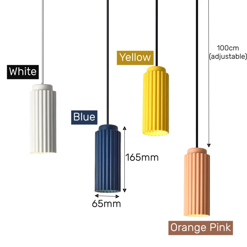 suspension lumineuse moderne blanc bleu orange rose jaune rayures verticales opaques gu10
