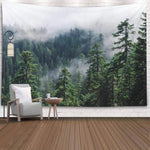 Détail impression forêt brumeuse sur toile polyester