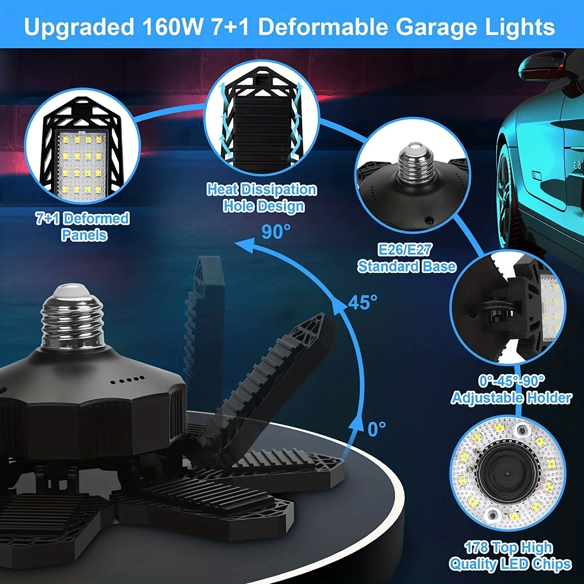 lampe led pliable noire grille ventilation moderne fixations vis éclairage garage atelier store