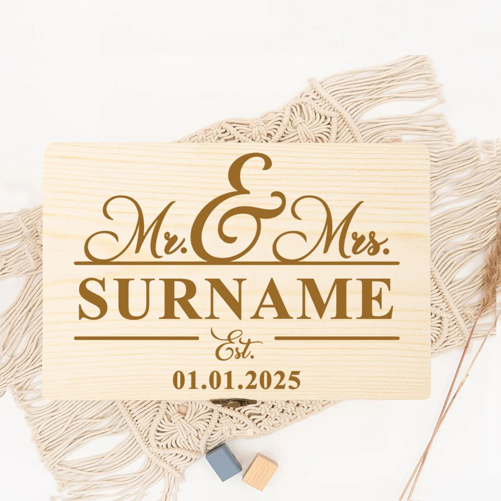 boîte bois gravure personnalisable vintage cadeau mariage souvenirs naturel cadenas poignée emballage bijoux rustic