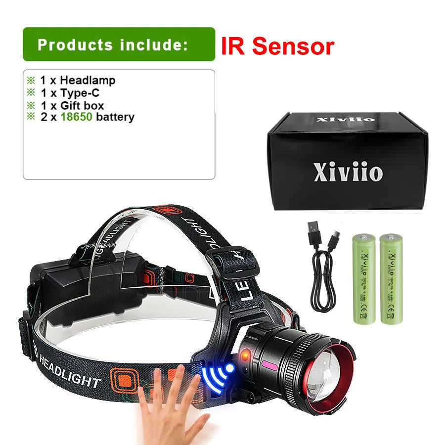 lampe frontale led ultra lumineuse rechargeable ceinture ajustable moderne camping pêche batterie usb charge
