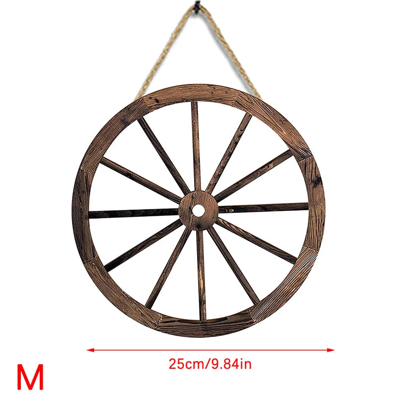 roues chariot bois vieilli décorations murales rustiques suspension cordes jute vintage champêtre