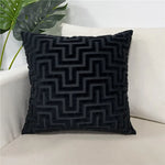 housse coussin carré noir motif géométrique contemporain amovible lavable 100 polyester