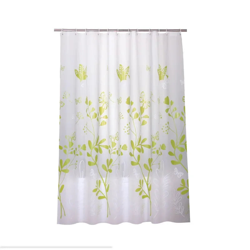 rideau douche fleurs papillons blanc vert clair moderne imperméable semi transparent crochet salle bain