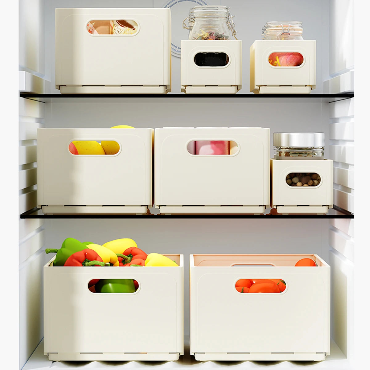 boîtes rangement pliables plastique moderne beige poignées boucles ridées stockage multifonctionnel