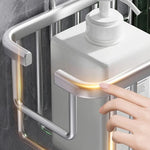 organisateur salle bain suspendu barres métalliques argenté noir moderne minimaliste porte shampoing savon