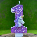 bougies anniversaire forme chiffre licorne pailletées violet blanches décoratives enfants
