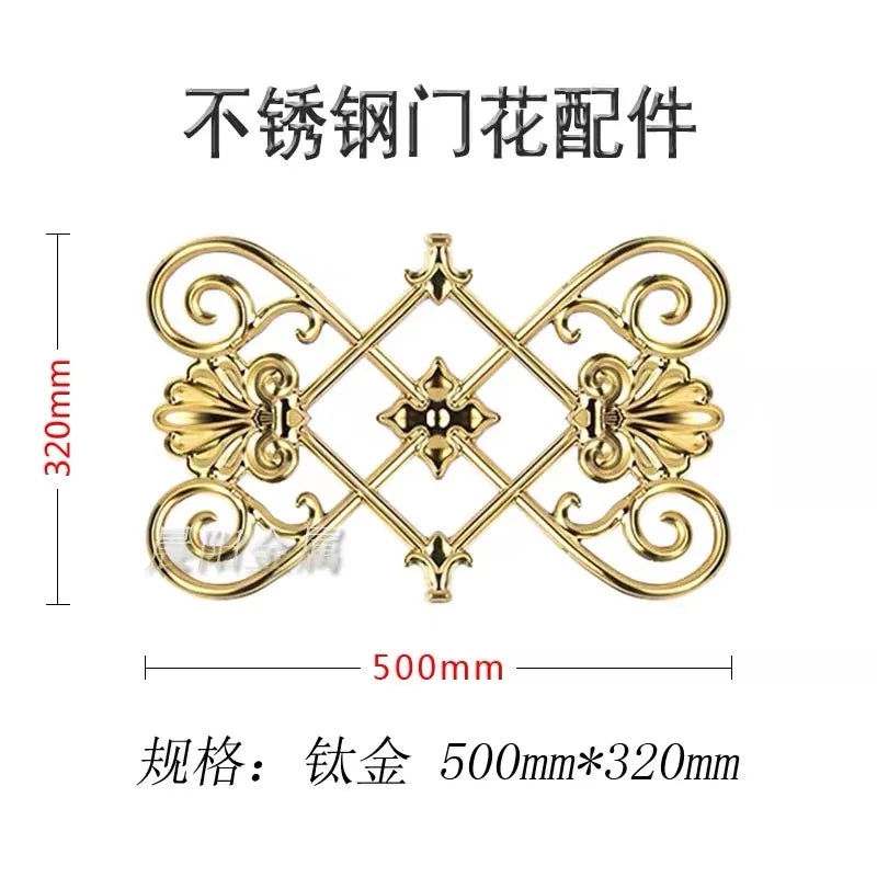 ornement métallique doré floral art nouveau baroque fixations invisiblesextérieur maison deco porte fleuri geometrique
