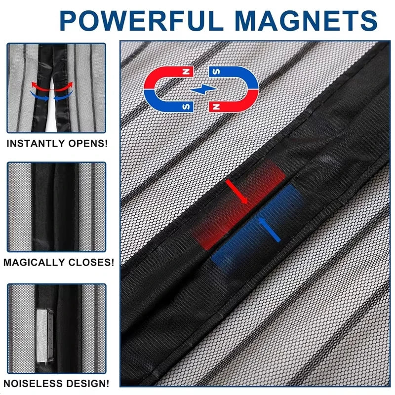 rideau porte anti moustiques noir maille fine fermeture auto agrippante clips magnetiques moderne 91x210