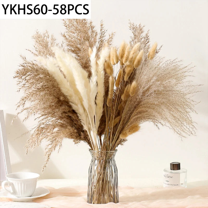 décoration maison bouquets pampas séchés naturels fibres fines rustiques beige marron blanc 40cm anniversaire