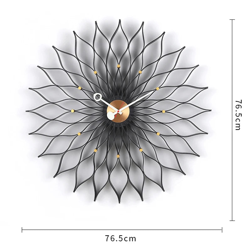 horloge murale moderne motif floral aiguilles métal couleur bois salon chambre