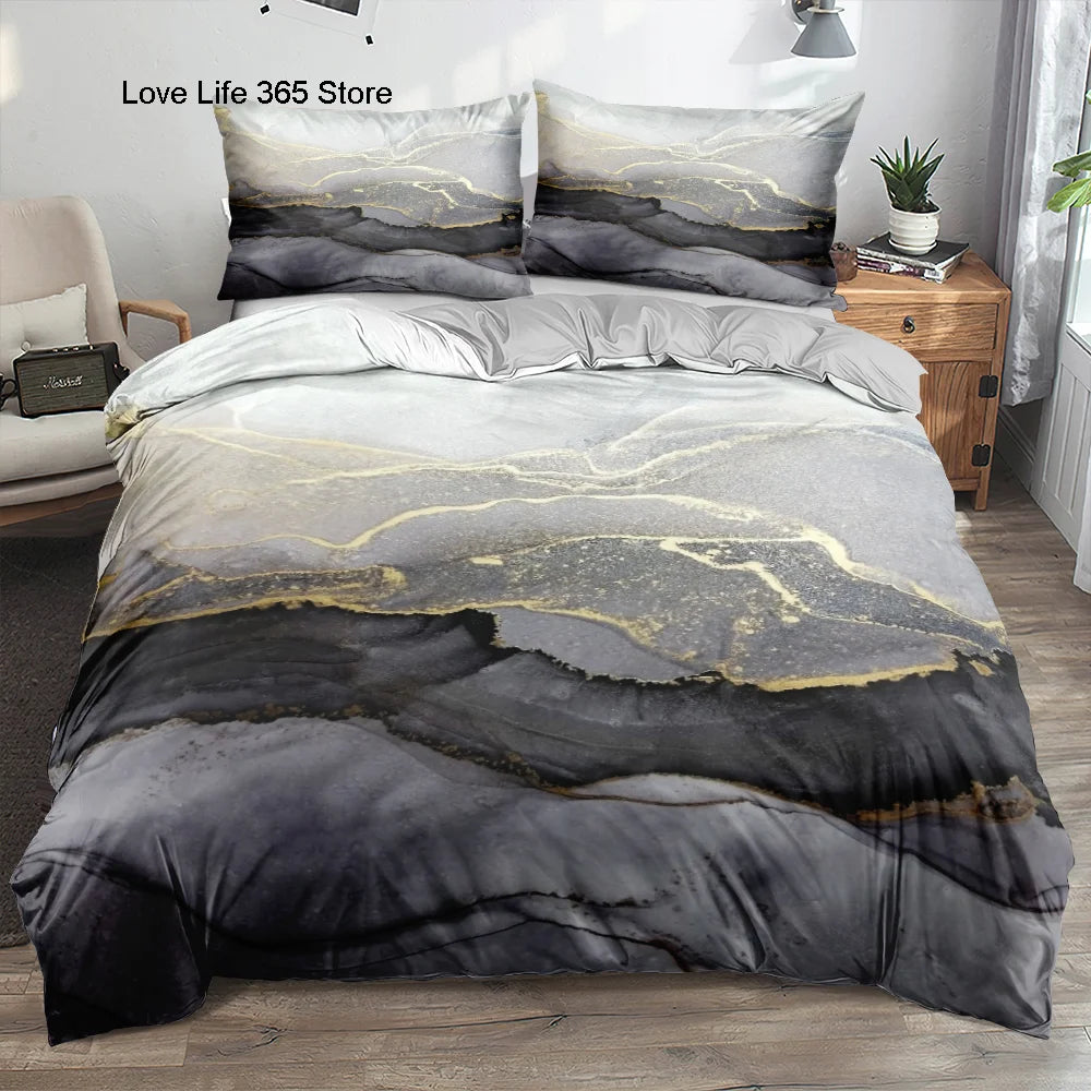 Housse de couette marbre 3D dans chambre moderne