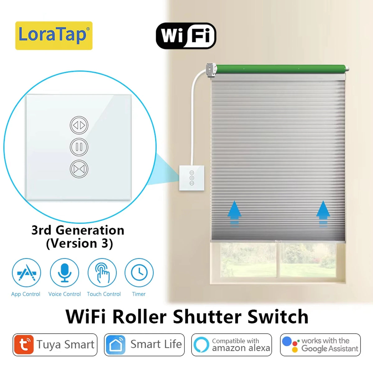 interrupteur intelligent rideau roulant wifi google alexa app smart life blanc moderneécran tactile