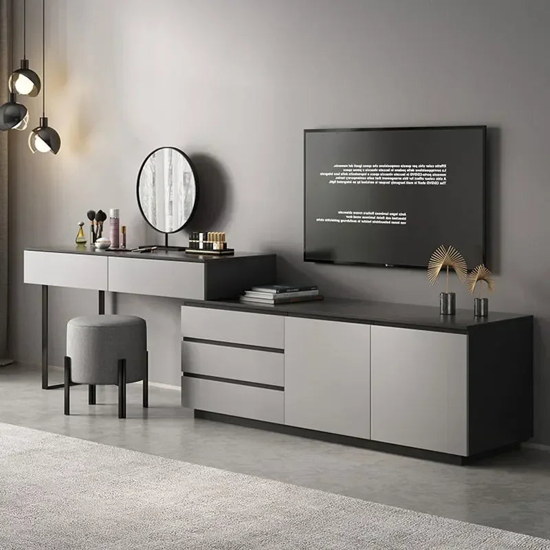coiffeuse miroir led réglable meuble multifonctionnel moderne gris clair noir