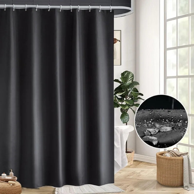 rideau douche noir plissé moderne imperméable anti moisissure 180x180cm anneaux