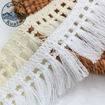 ruban macramé franges longues coton boho blanc noir décor intérieur artisanal DIY craft