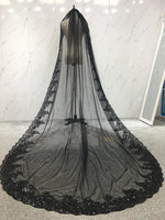 voile mariée classique polyesters sequins dentelle transparente noir rouge vert or blanc femmes