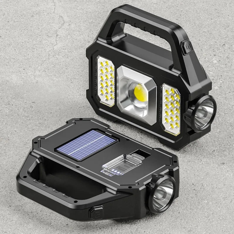 lampe poche rechargeable solaire modes éclairage poignée multifonctionnelle moderne noire led abs