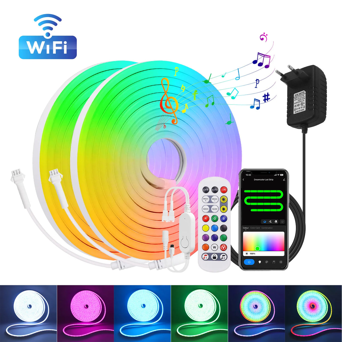 Ruban LED néon RGBIC 10m WiFi bleu