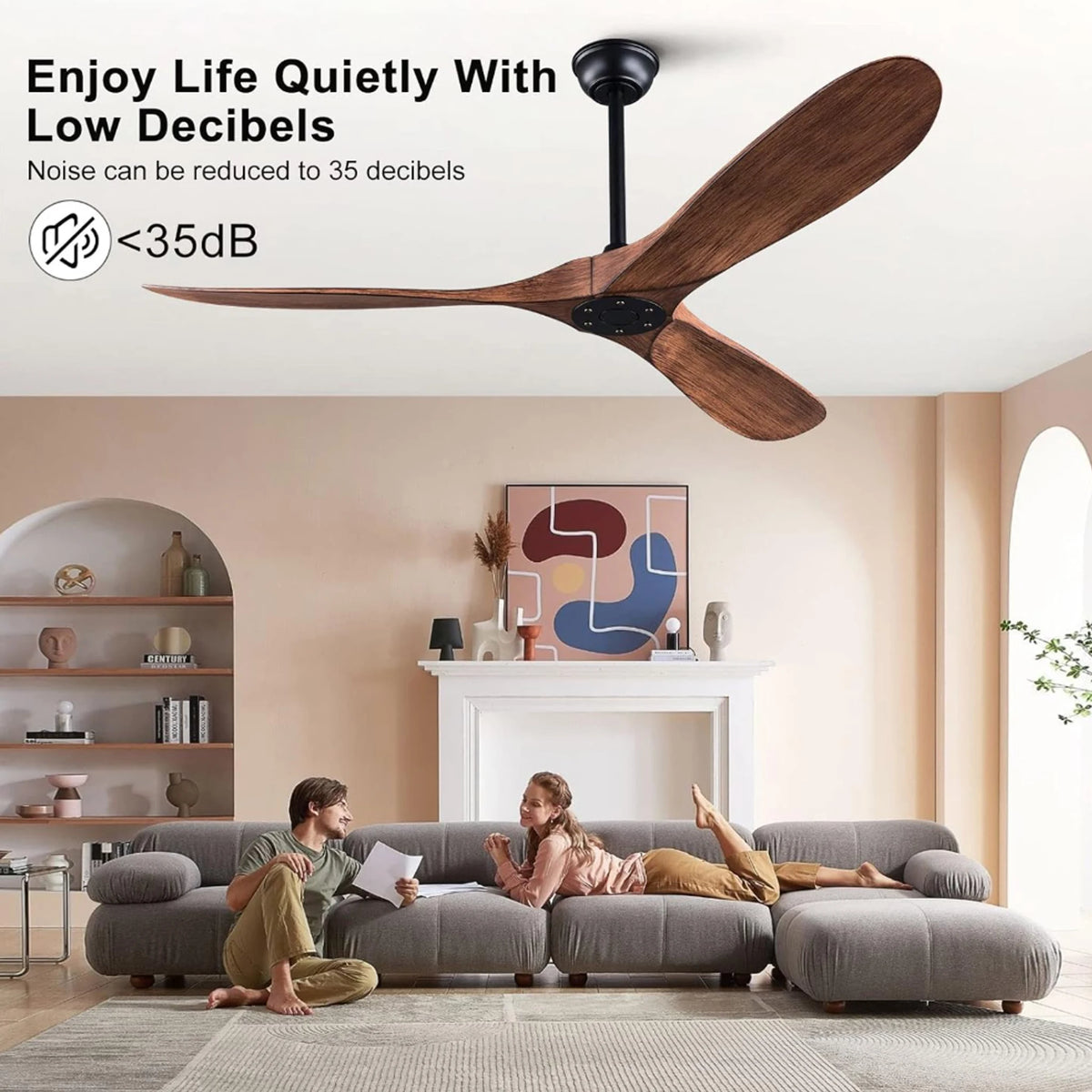 ventilateur moderne 52 60 pouces marron noir vitesses télécommande silencieux