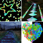pierres fluorescentes bleu vert jaune rose modernes lisses jardin patio décor lumineux