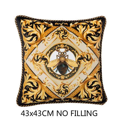 coussins décoratifs velours or motifs géométriques abeilles brodées luxueux salon chambre voiture