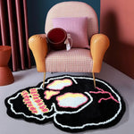 tapis crâne stylisé anti dérapant polyester doux moderne noir blanc rose