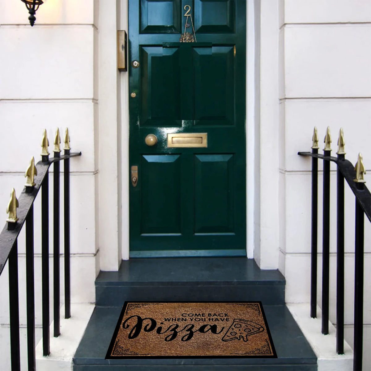 tapis d'entrée antidérapant marron clair pizza motif floral résistant anti bactéries extérieur sol