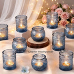 bougeoirs vintage verre transparent rose bleu relief décoration intérieure mariage romantique table
