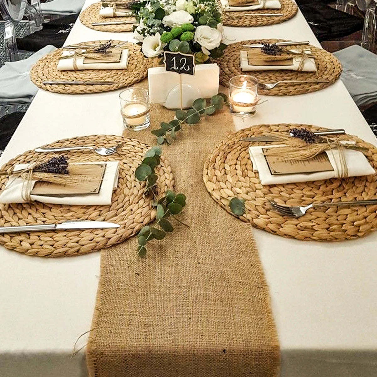 nappe rustique tissu toile beige marron clair blanc texture grossière mariage champêtre hydrangeas fleurs