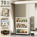 meuble rangement modulable blanc roulettes portes transparentes rayures verticales modernes