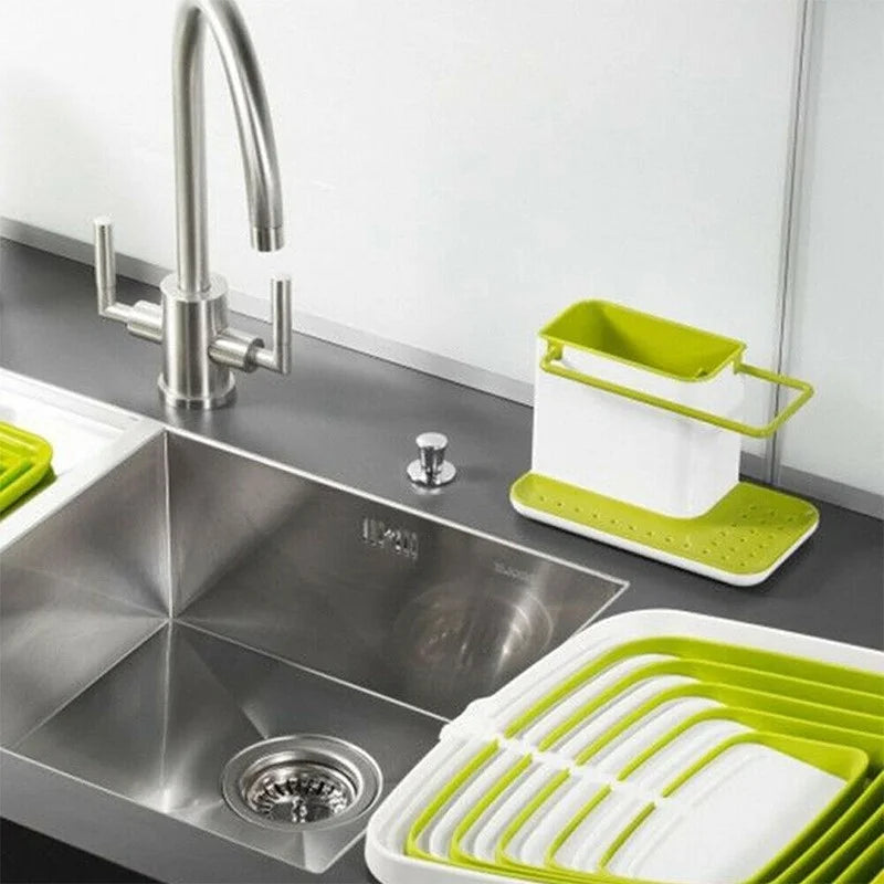 organisateur vaisselle plastique vert blanc moderne pratique support mural éponge gant cuisine brosse pot