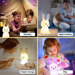 veilleuse nuit lapin blanc moderne enfant led silicone câble usb pression contrôle chambre décoration
